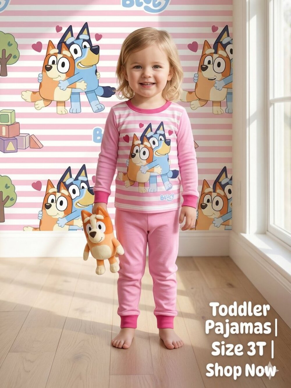 Bluey and Bingo Striped Pajama Set - Pink & White Hugs Sleepwear